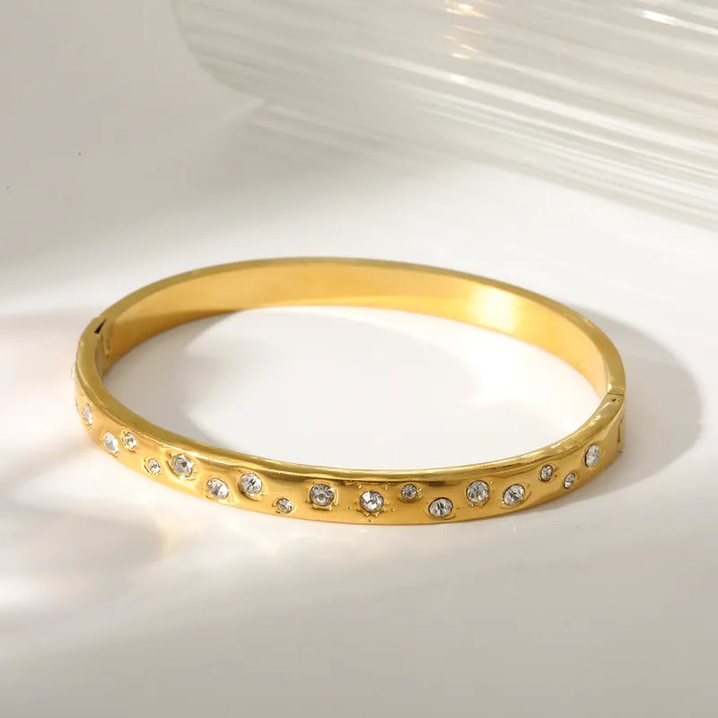 Bratara din otel placat cu aur cu multe zirconi-BR250