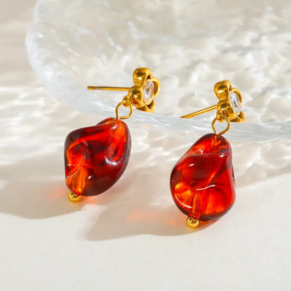 Σκουλαρίκια επιχρυσωμένο ατσάλι με zircon και πορτοκαλί-EA367