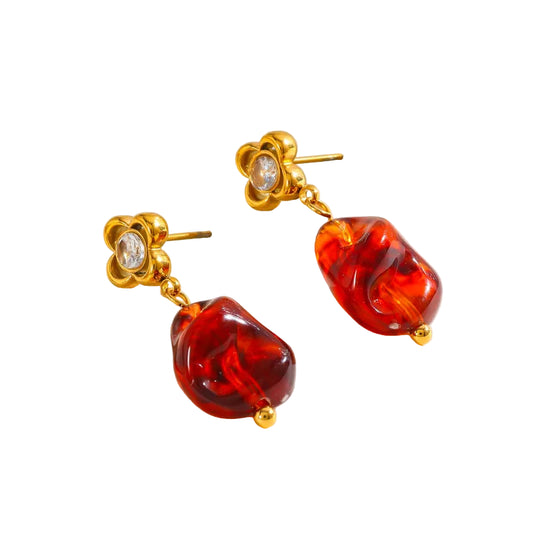 Σκουλαρίκια επιχρυσωμένο ατσάλι με zircon και πορτοκαλί-EA367