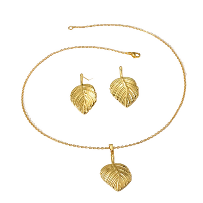 Σκουλαρίκια και κολιέ επιχρυσωμένο ατσάλι με φύλλα-SET034