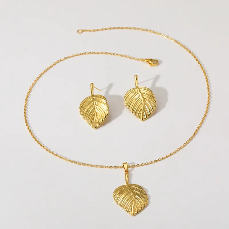 Σκουλαρίκια και κολιέ επιχρυσωμένο ατσάλι με φύλλα-SET034