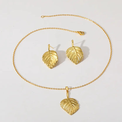 Σκουλαρίκια και κολιέ επιχρυσωμένο ατσάλι με φύλλα-SET034