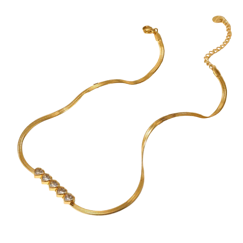 Colier din oțel placat cu aur cu inimioare de zircon-NE101