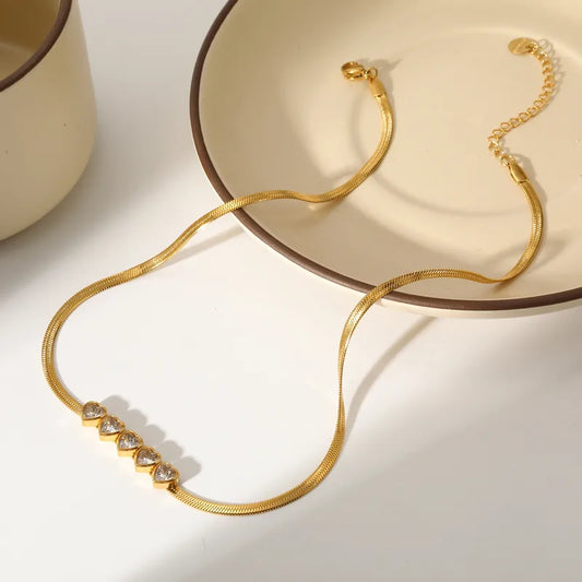 Κολιέ επιχρυσωμένο ατσάλι με καρδιές zircon-NE101