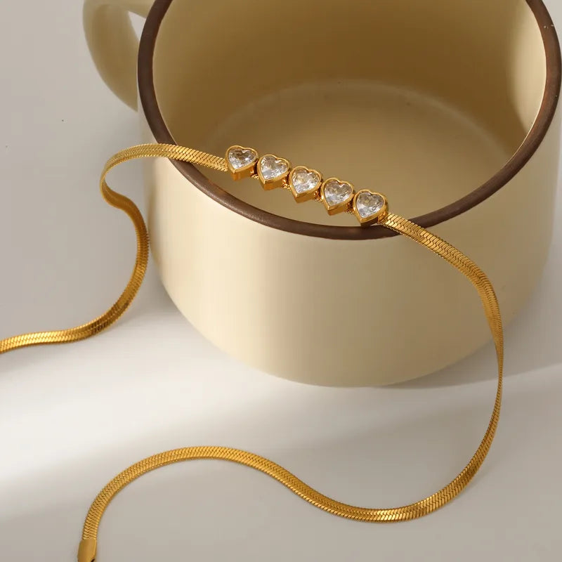 Colier din oțel placat cu aur cu inimioare de zircon-NE101