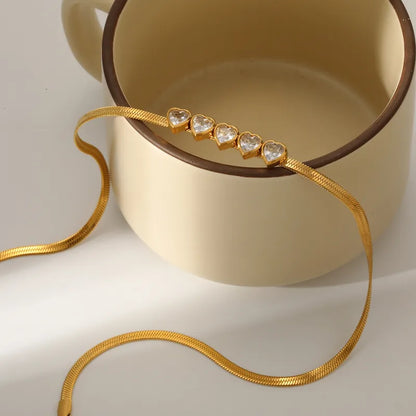 Colier din oțel placat cu aur cu inimioare de zircon-NE101