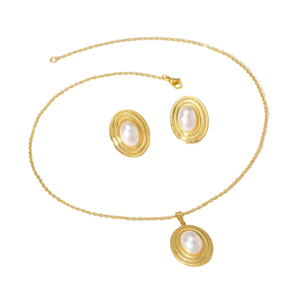 Σετ επιχρυσωμένο ατσάλι με πέρλες-SET038