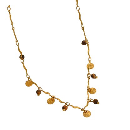 Κολιέ επιχρυσωμένο ατσάλι με καφέ -NE051