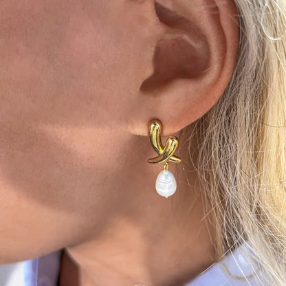 Σκουλαρίκια επιχρυσωμένο ατσάλι με πέρλες-EA659