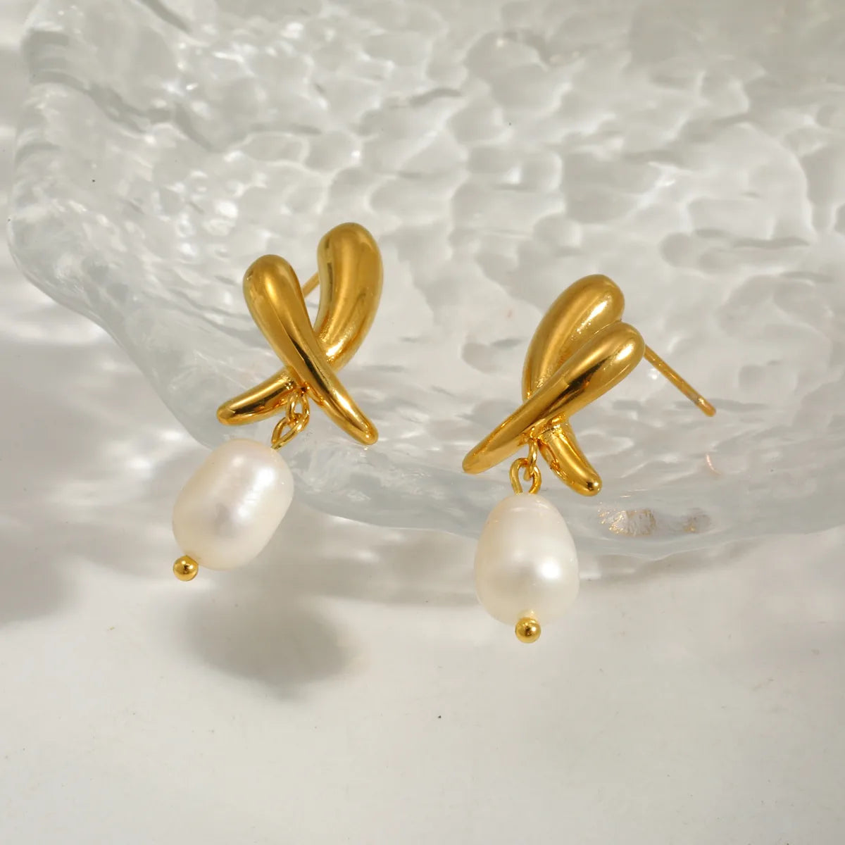 Σκουλαρίκια επιχρυσωμένο ατσάλι με πέρλες-EA659