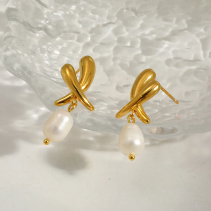 Σκουλαρίκια επιχρυσωμένο ατσάλι με πέρλες-EA659