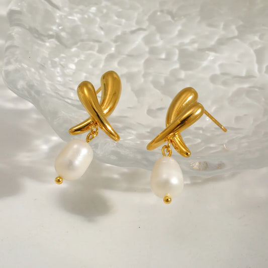 Σκουλαρίκια επιχρυσωμένο ατσάλι με πέρλες-EA659