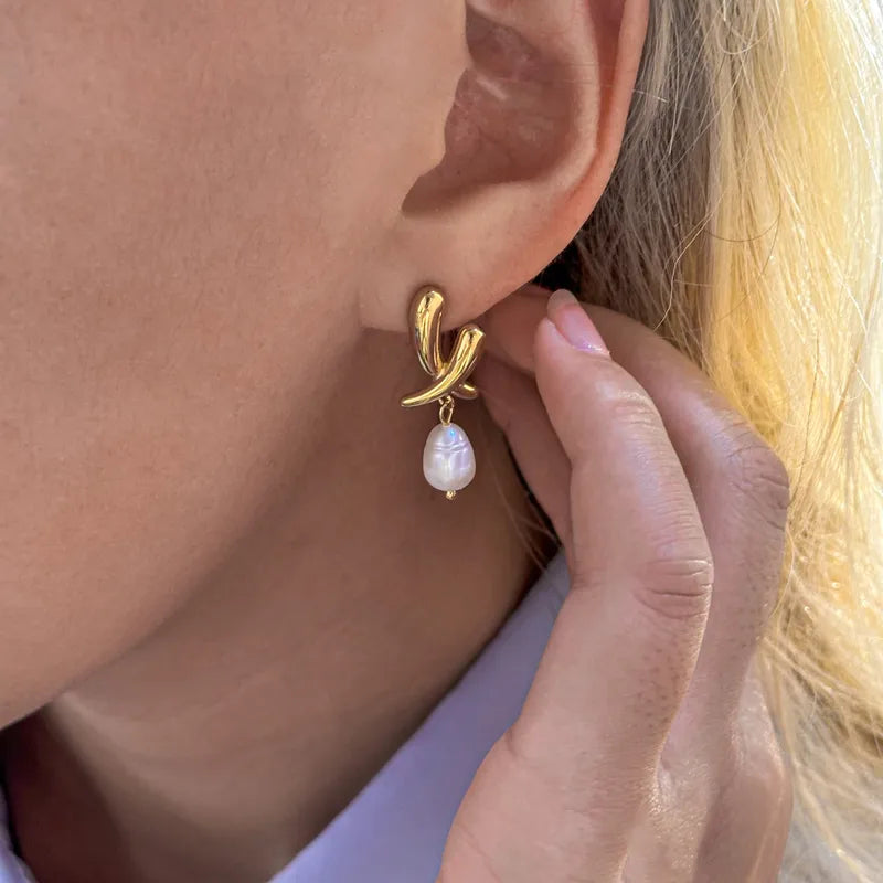 Σκουλαρίκια επιχρυσωμένο ατσάλι με πέρλες-EA659