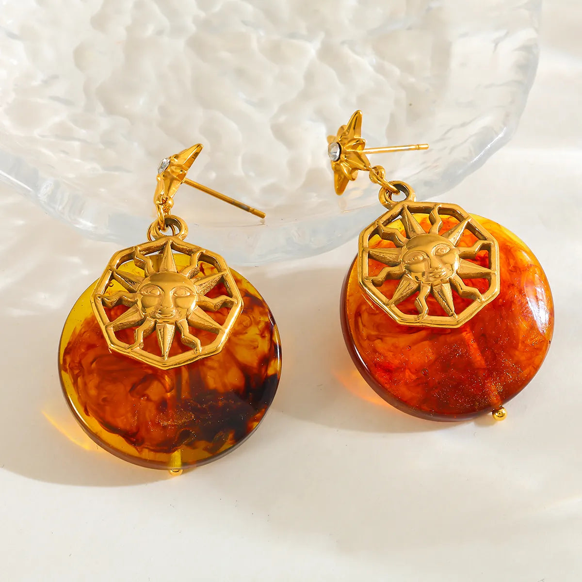 Σκουλαρίκια επιχρυσωμένο ατσάλι με ήλιο και ακρυλικό-EA561