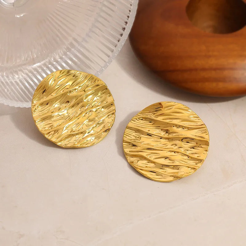 Σκουλαρίκια επιχρυσωμένο ατσάλι στρόγγυλα με υφή-EA051