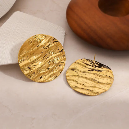 Σκουλαρίκια επιχρυσωμένο ατσάλι στρόγγυλα με υφή-EA051