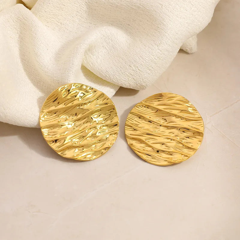 Σκουλαρίκια επιχρυσωμένο ατσάλι στρόγγυλα με υφή-EA051