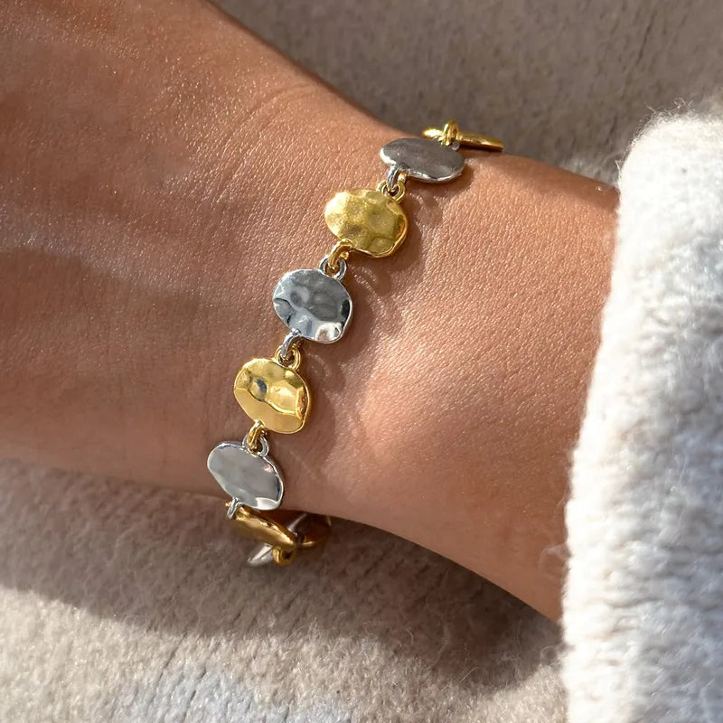 Βραχιόλι επιχρυσωμένο ατσάλι με ασημί -BR023