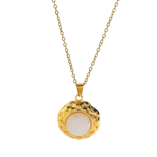 Κολιέ επιχρυσωμένο ατσάλι με λευκή πέτρα-NE197