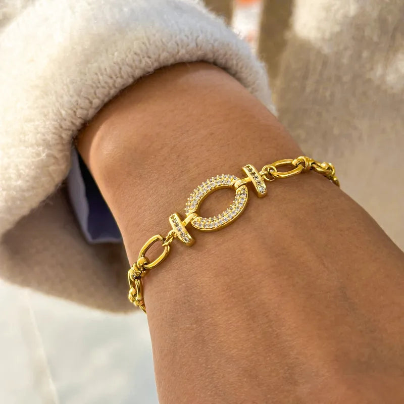 Βραχιόλι επιχρυσωμένο ατσάλι αλυσίδα με zircon-BR176