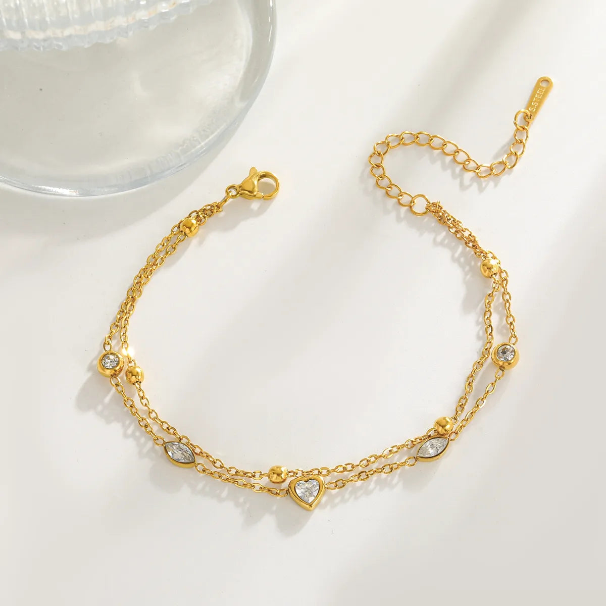 Bratara din otel placat cu aur cu zircon-BR015