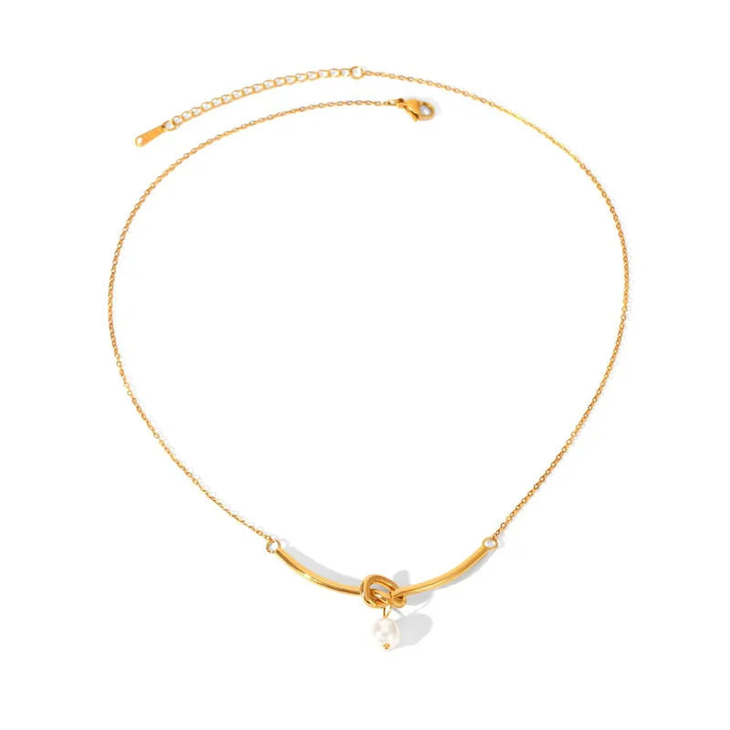 Κολιέ επιχρυσωμένο ατσάλι μακρύ με δέσιμο και πέρλα-NE554