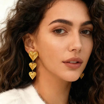 Σκουλαρίκια επιχρυσωμένο ατσάλι μακριές καρδιές-EA684