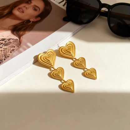 Σκουλαρίκια επιχρυσωμένο ατσάλι μακριές καρδιές-EA684