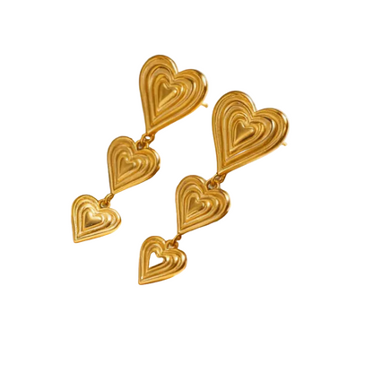 Σκουλαρίκια επιχρυσωμένο ατσάλι μακριές καρδιές-EA684