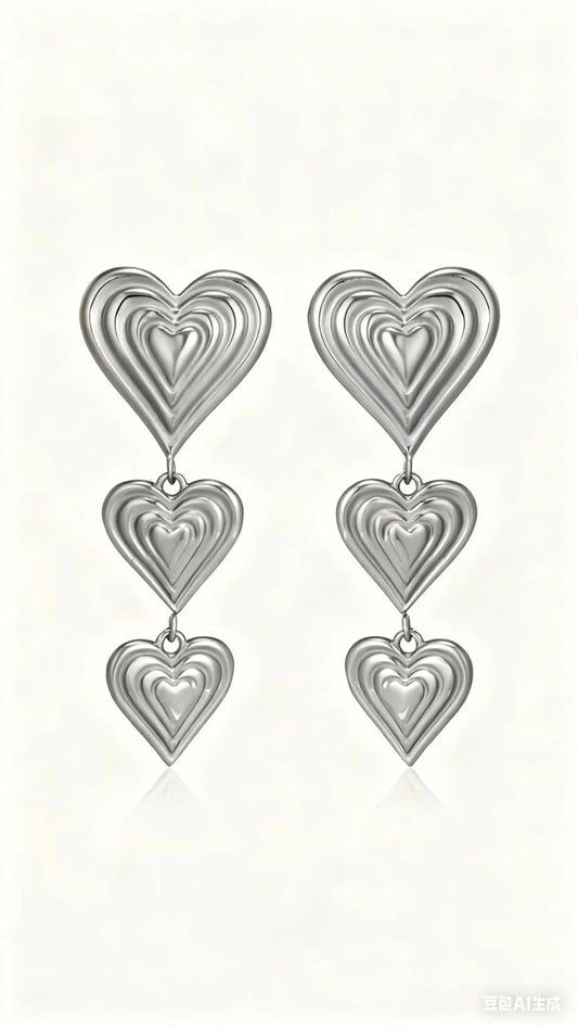 Σκουλαρίκια ατσάλι μακριές καρδιές-EA685