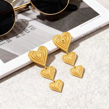 Σκουλαρίκια επιχρυσωμένο ατσάλι μακριές καρδιές-EA684