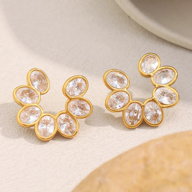 Σκουλαρίκια επιχρυσωμένο ατσάλι μεγάλα με zircon-EA413