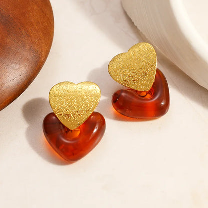 Σκουλαρίκια επιχρυσωμένο ατσάλι με καρδιά και ρητίνη - EA813