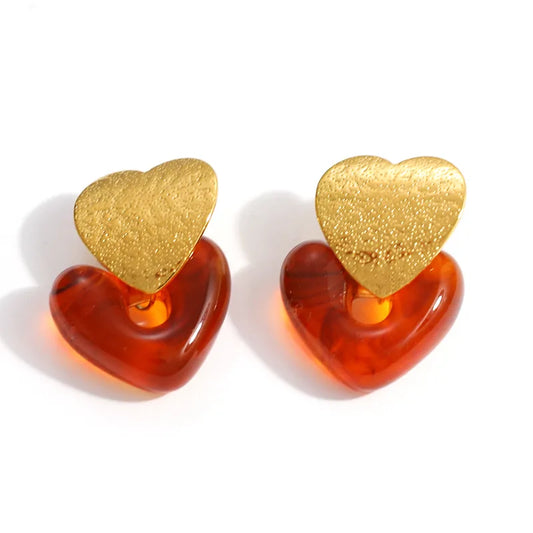 Σκουλαρίκια επιχρυσωμένο ατσάλι με καρδιά και ρητίνη - EA813