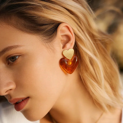 Σκουλαρίκια επιχρυσωμένο ατσάλι με καρδιά και ρητίνη - EA813