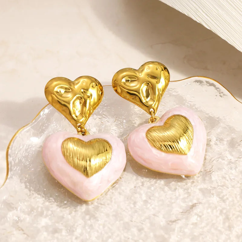 Σκουλαρίκια επιχρυσωμένο ατσάλι καρδιές-EA305