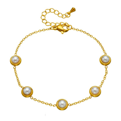 Bratara din otel placat cu aur cu perla plata-BR162