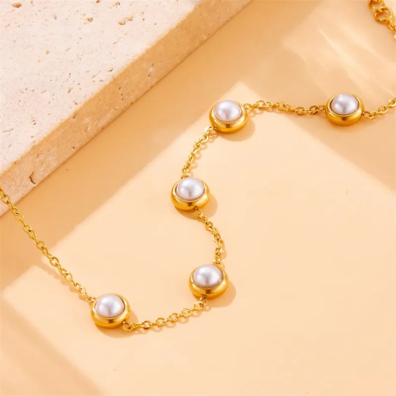 Bratara din otel placat cu aur cu perla plata-BR162