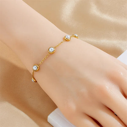 Bratara din otel placat cu aur cu perla plata-BR162