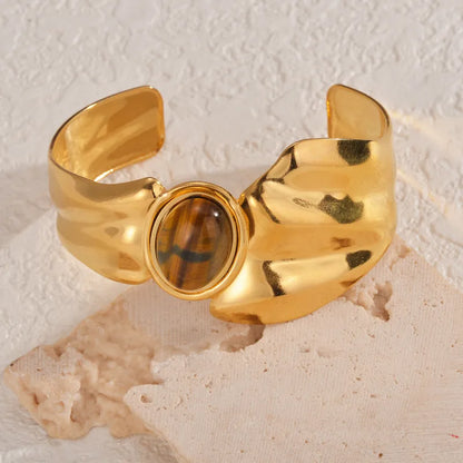 Βραχιόλι επιχρυσωμένο ατσάλι με καφέ πέτρα-BR099