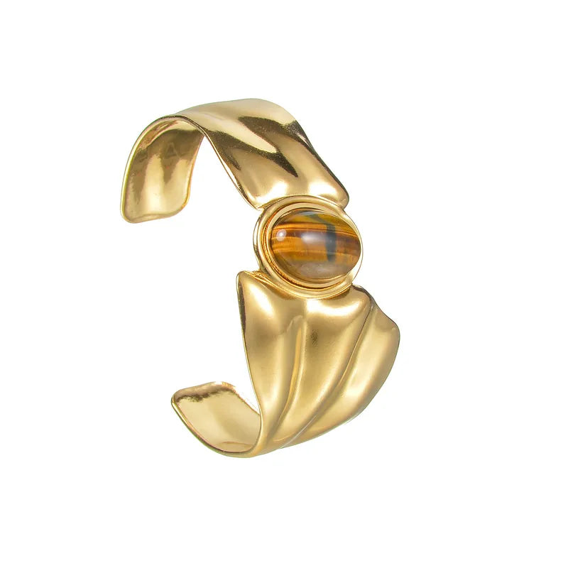 Βραχιόλι επιχρυσωμένο ατσάλι με καφέ πέτρα-BR099