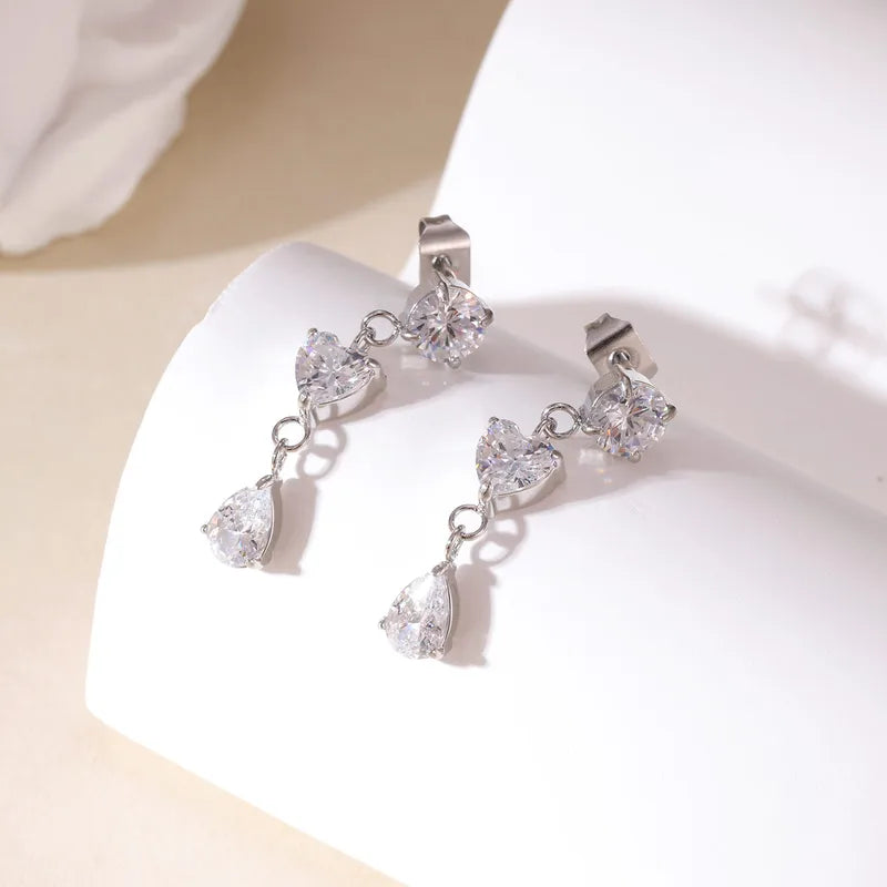 Σκουλαρίκια ατσάλι κρεμαστά με zircon-EA333