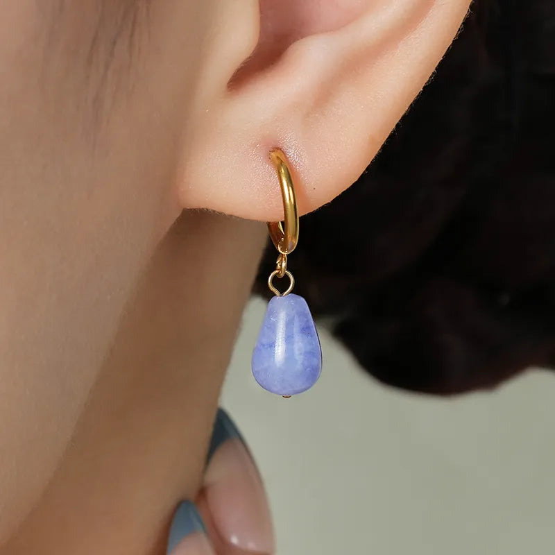 Σκουλαρίκια επιχρυσωμένο ατσάλι με γαλάζια πέτρα-EA412