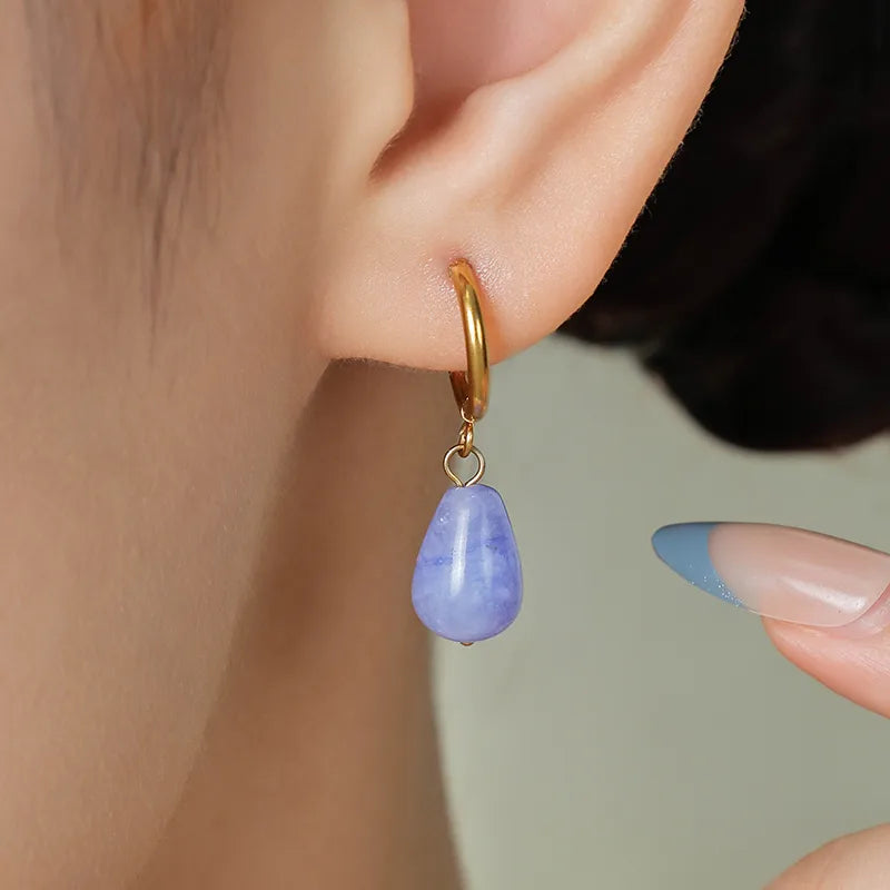 Σκουλαρίκια επιχρυσωμένο ατσάλι με γαλάζια πέτρα-EA412