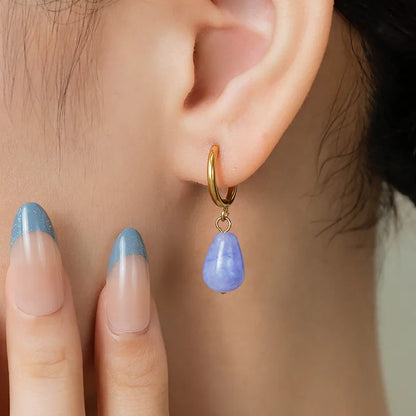 Σκουλαρίκια επιχρυσωμένο ατσάλι με γαλάζια πέτρα-EA412