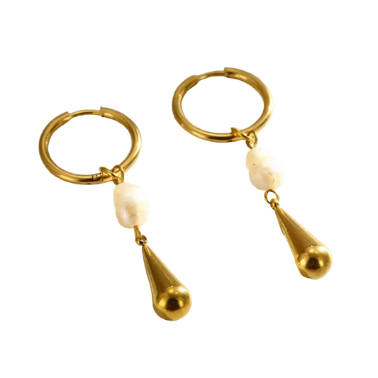 Cercei din oțel placat cu aur, cercuri cu perlă - EA832