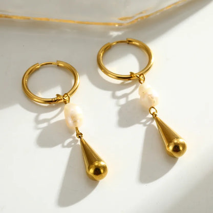 Cercei din oțel placat cu aur, cercuri cu perlă - EA832