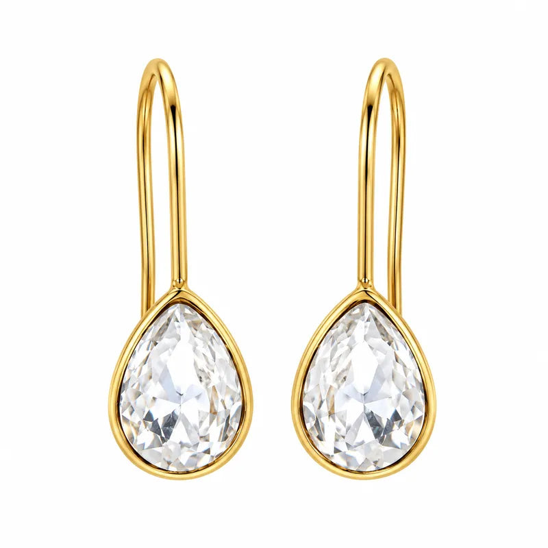 Gold steel earrings with brown stones - EA320