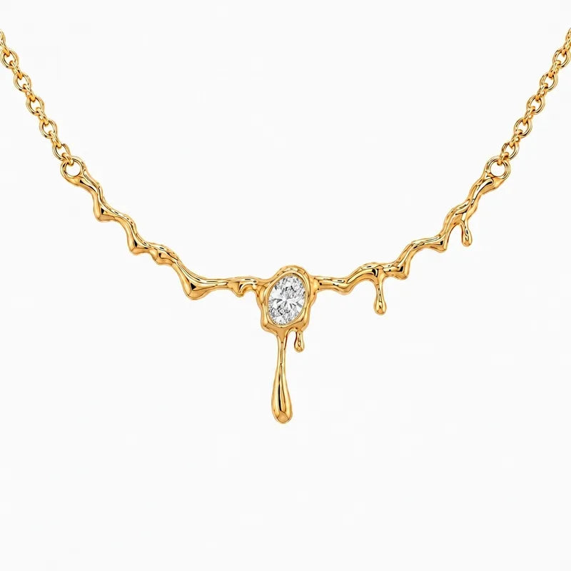 Halskette aus Stahlgold mit Zirkon – NE699
