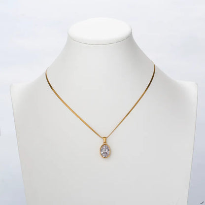 Collana in acciaio dorato con zircone ovale - NE402